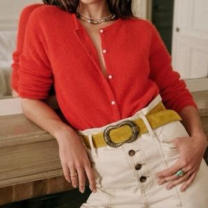 Sezane red kidmohair cardigan size S Gaspard
